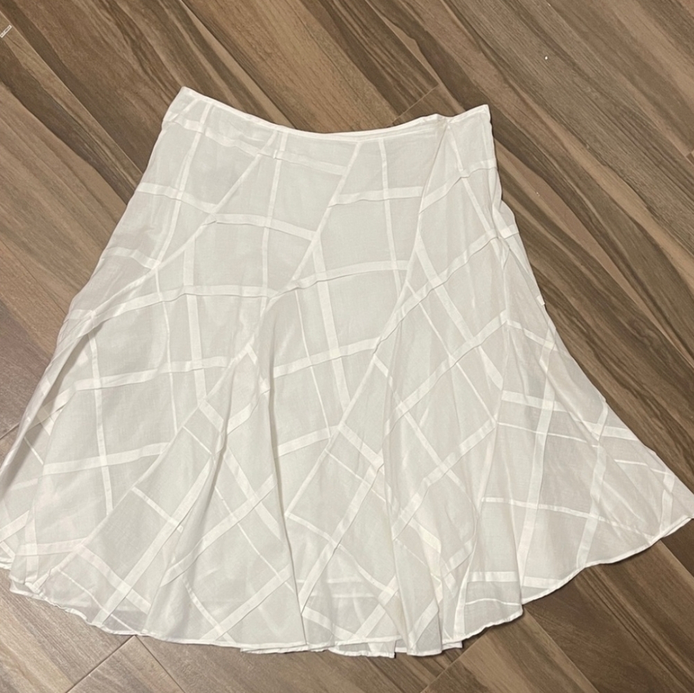 Ralph Lauren White A-Line Skirt Gauze Cotton Checkered Texture Vintage Preppy 14